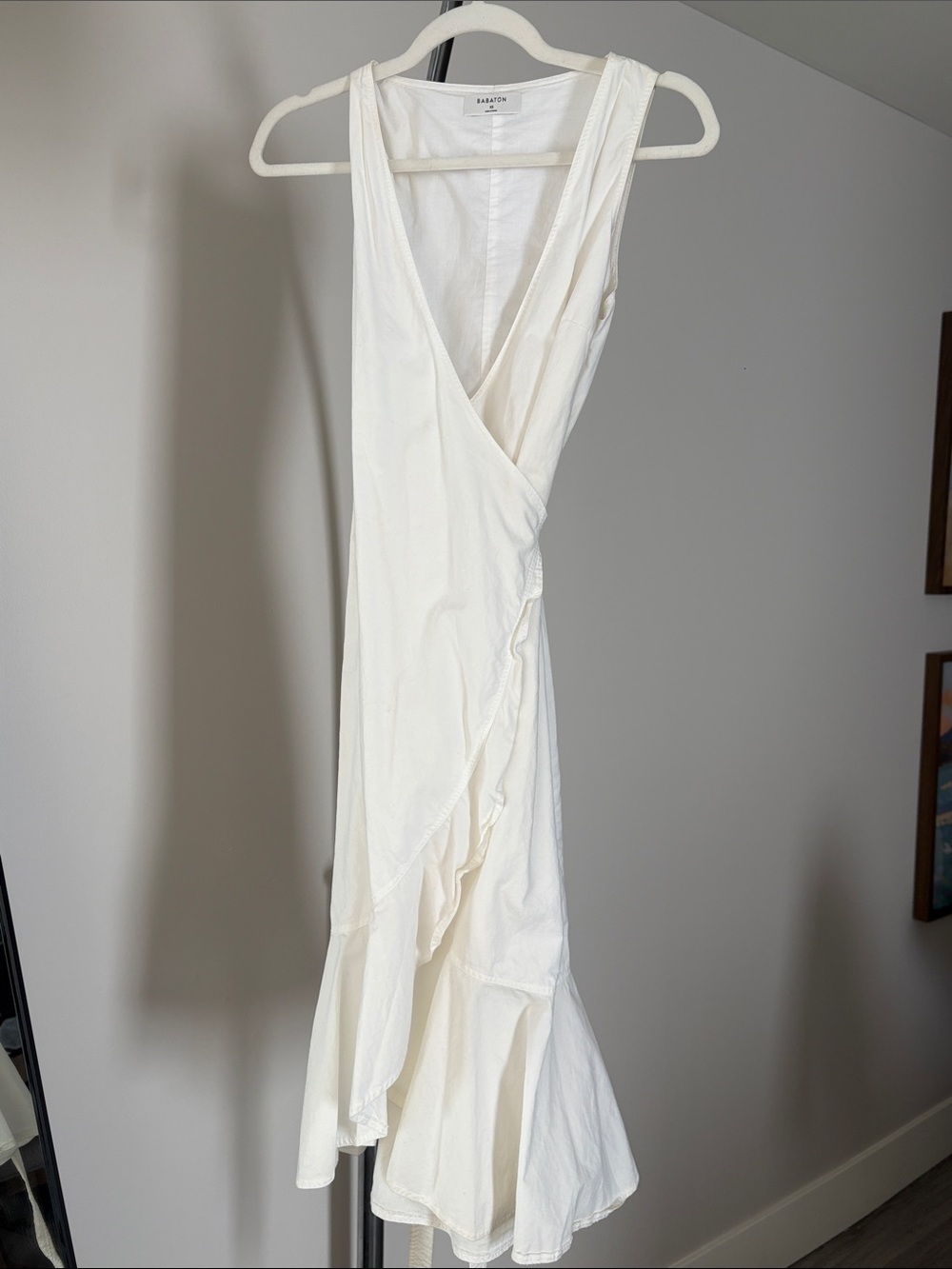 Aritzia Cream Ruffle-Trim Wrap Midi Dress - Picture 2 of 3